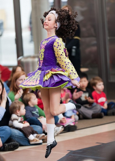 Young Irish dancer jumping