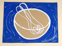 IMAGE A ceramic still-life painting featuring a mixing bowl and spoon. IMAGE 