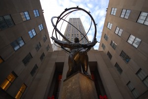 IMAGE Looking up at Rockefeller Center's Atlas statue in New York City. IMAGE