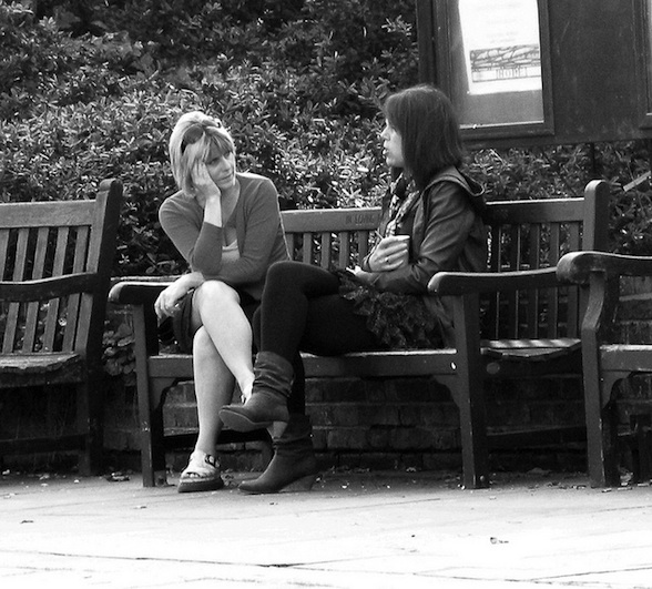 IMAGE A daughter has a heart to heart conversation with her mom. IMAGE