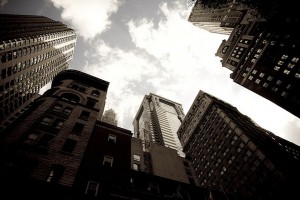 IMAGE A view of some of New York City's skyscrapers from below. IMAGE