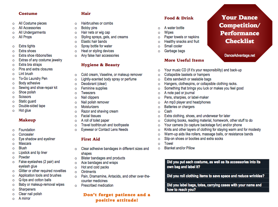 Click here to download the dancer's competition checklist