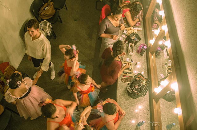 Dancers in dressing room getting ready for ballet performance