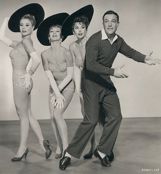 Mitzi Gaynor, Taina Elg, Kay Kendall & Gene Kelly in Les Girls - publicity still (cropped)