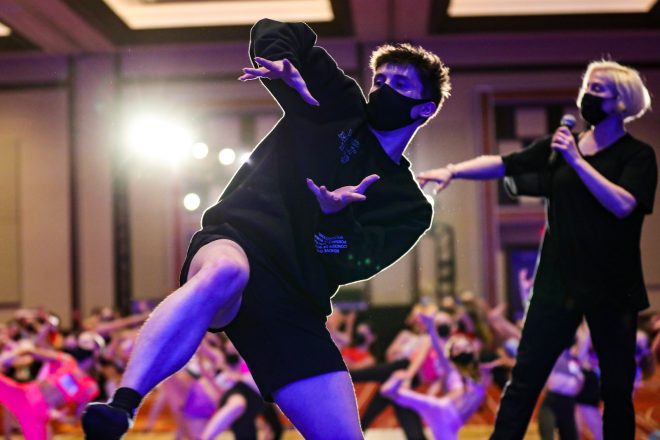 Kieran Macdonald assisting Stacey Tookey at NUVO Dance Convention. Photo by Kate Watt.